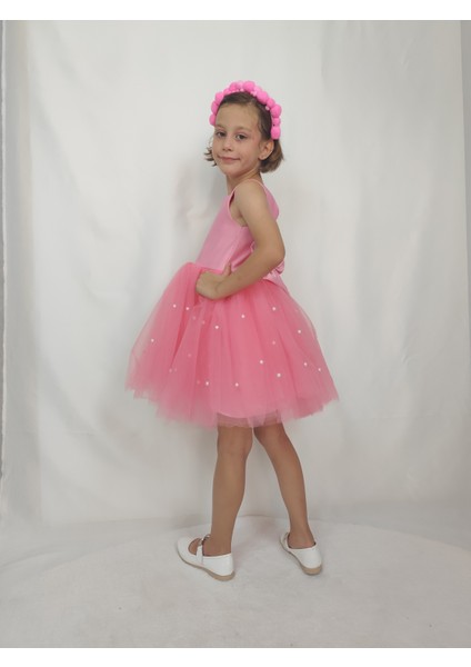 Kız Çocuk Ada Model Abiye Pembe Etek Incili Elbise fiyatları