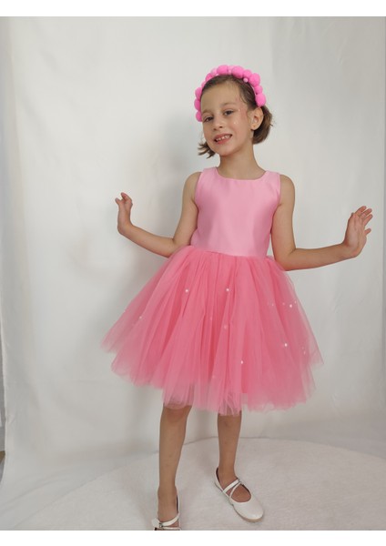 Kız Çocuk Ada Model Abiye Pembe Etek Incili Elbise modelleri