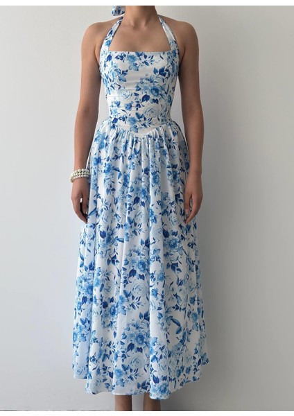 Rans Çiçek Desen Midi Elbise