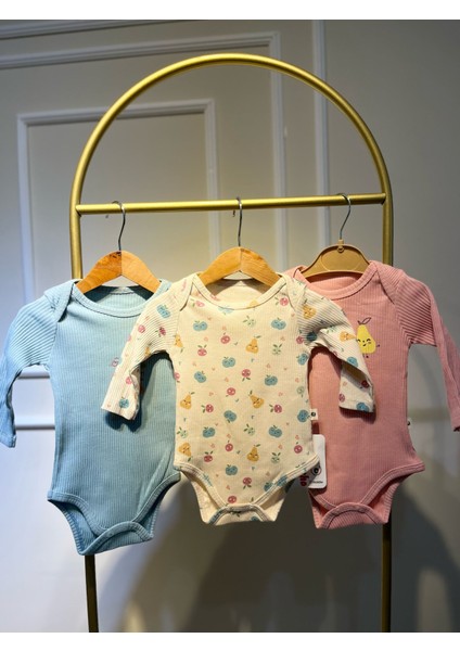 Kız Bebek 3 Lü %100 Organıc Zıbın Seti Mavi ve Pembe Set