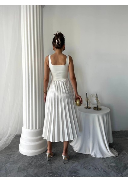 Alyosa Pileli V Yaka Midi Elbise fiyatları