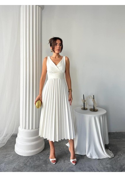 Alyosa Pileli V Yaka Midi Elbise modelleri