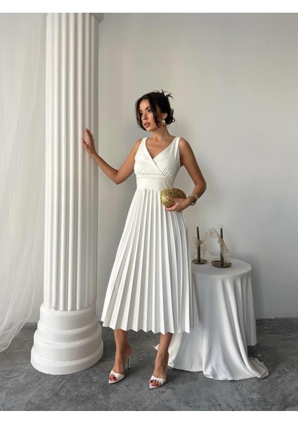 Alyosa Pileli V Yaka Midi Elbise fırsatları