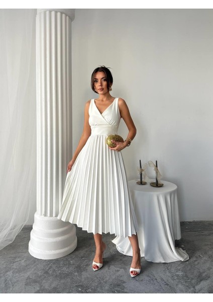 Alyosa Pileli V Yaka Midi Elbise indirimleri