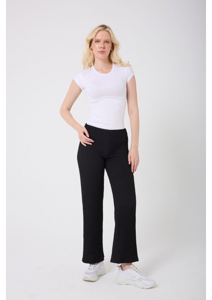 Kadın Beli Lastikli Bürümcük Kumaş Pamuklu Siyah Pantolon fırsatları