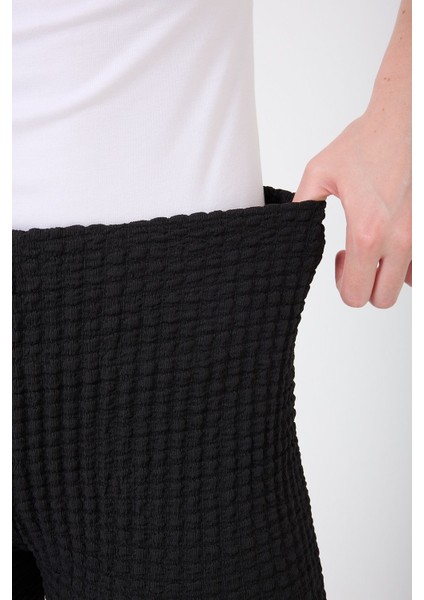 Kadın Beli Lastikli Bürümcük Kumaş Pamuklu Siyah Pantolon