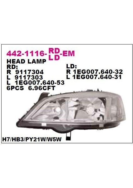 Opel Astra G Kasa 1998-2002 Ön Far Lambası Sol Depo
