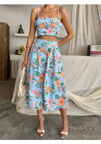 Dalia Çiçek Baskılı Keten Midi Elbise fiyatları