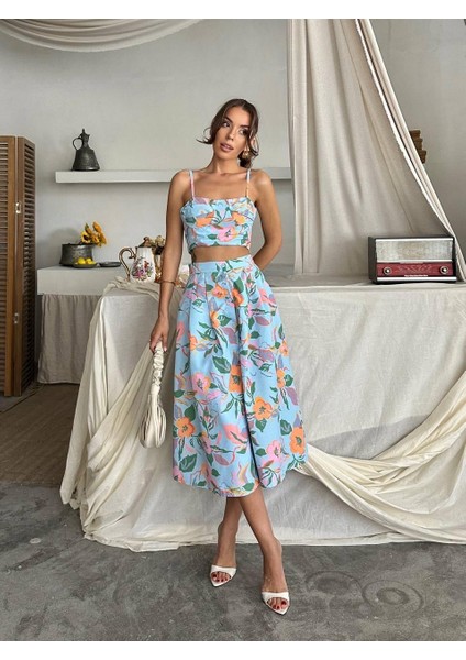 Dalia Çiçek Baskılı Keten Midi Elbise modelleri