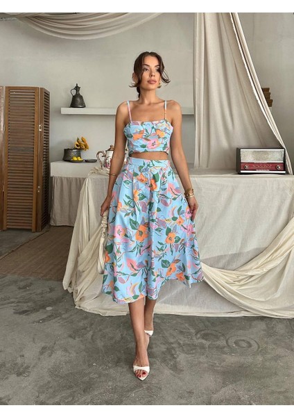 Dalia Çiçek Baskılı Keten Midi Elbise fırsatları