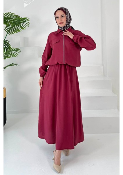 Lastikli Etekli Takım Bordo - 27011