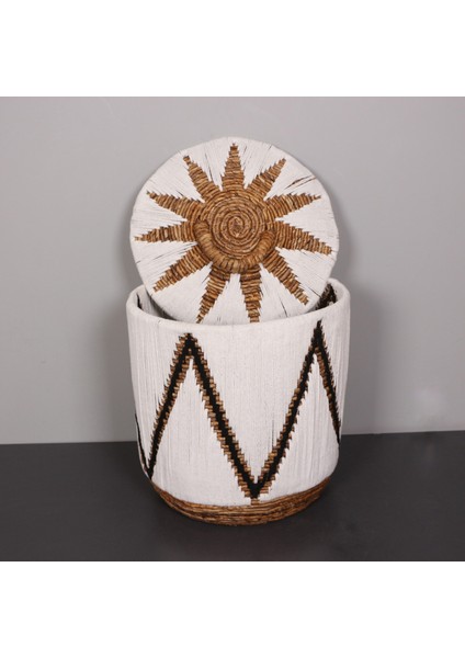 Mylamp Söke Beyaz Makrome ve Doğal Abaka - Kapaklı Sepet 46X45 cm modelleri