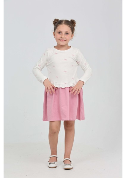 Kız Çocuk Fiyonk Baskılı Elbise