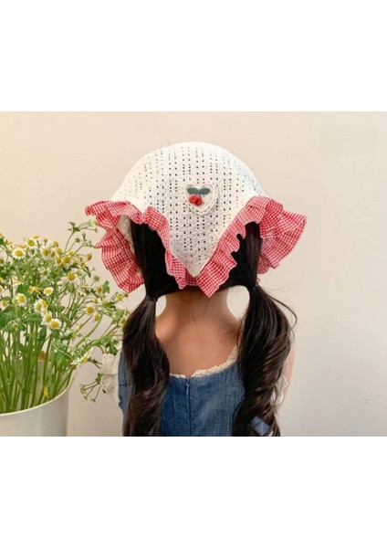 Kiraz Figürlü Pötikare Fırfır Detaylı Bohem Taç,saç Bandı,eşarp Saç Aksesuarı