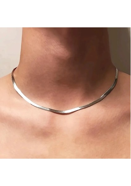 %100 Çelik Kararmaz Gümüş Renk Unisex 4 mm Italyan Yassı Yılan Kolye 4 mm Italyan Bileklik Hediyeli fiyatları