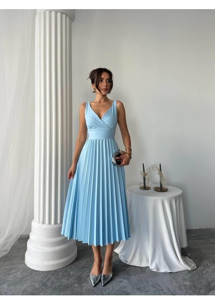 Alyosa Pileli V Yaka Midi Elbise fiyatları