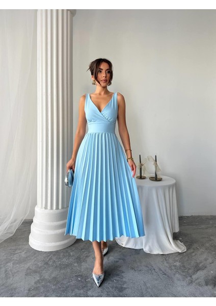 Alyosa Pileli V Yaka Midi Elbise modelleri