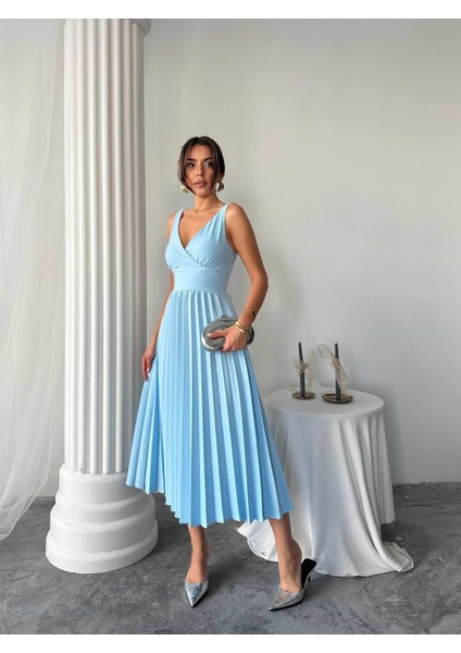 Alyosa Pileli V Yaka Midi Elbise fırsatları