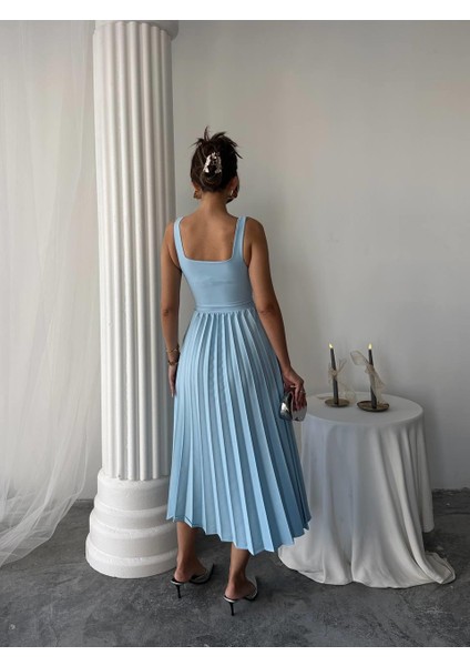 Alyosa Pileli V Yaka Midi Elbise indirimleri