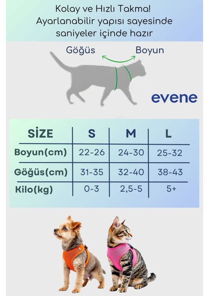 Kedi Tasması Göğüs Boyun Tasma Sevk Kayışlı Terletmeyen Nefes Alan Kumaş Reflektörlü