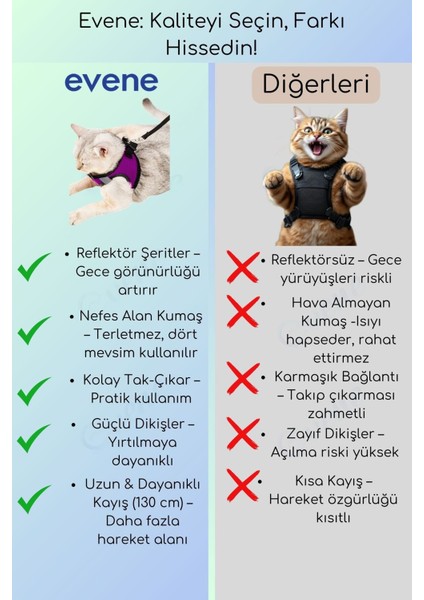 Kedi Tasması Göğüs Boyun Tasma Sevk Kayışlı Terletmeyen Nefes Alan Kumaş Reflektörlü