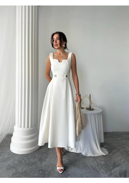 Ayvel Atlas Düğme Detay Midi Elbise