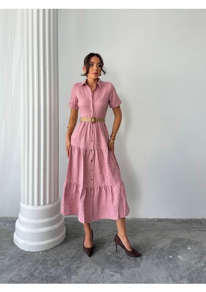 Sofya Keten Kemerli Midi Elbise fiyatları