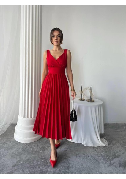 Alyosa Pileli V Yaka Midi Elbise fiyatları