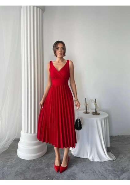 Alyosa Pileli V Yaka Midi Elbise modelleri