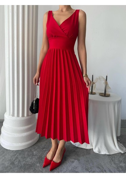 Alyosa Pileli V Yaka Midi Elbise fırsatları