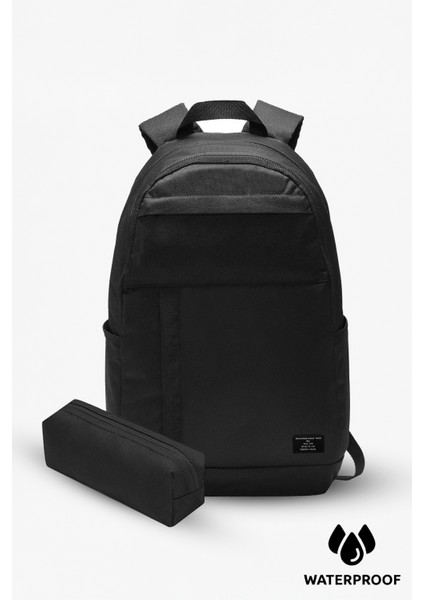 4 Bölmeli Kalemlikli Siyah Su Itici Kumaş Özellikli Günlük Okul Sırt Çantası