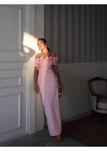 Rina Tasarım Çiçek Detay Uzun Elbise fiyatları