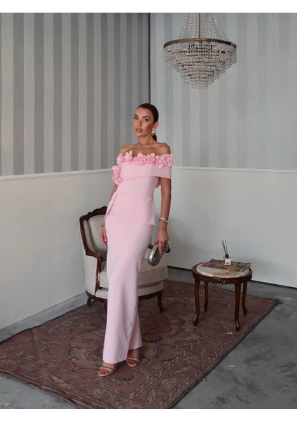 Rina Tasarım Çiçek Detay Uzun Elbise fırsatları