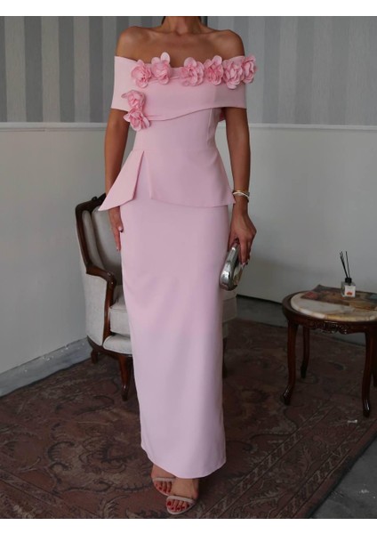 Rina Tasarım Çiçek Detay Uzun Elbise indirimleri