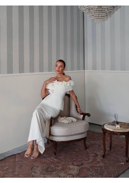 Rina Tasarım Çiçek Detay Uzun Elbise