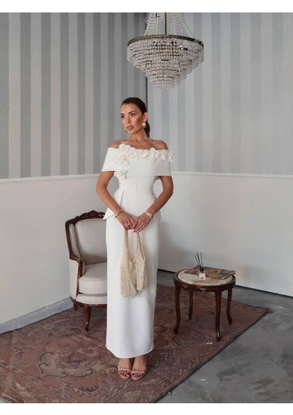 Rina Tasarım Çiçek Detay Uzun Elbise modelleri