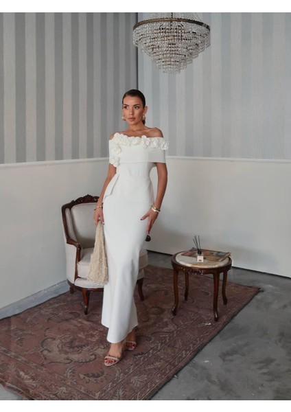 Rina Tasarım Çiçek Detay Uzun Elbise fırsatları