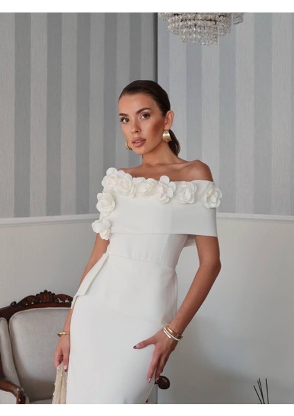 Rina Tasarım Çiçek Detay Uzun Elbise indirimleri