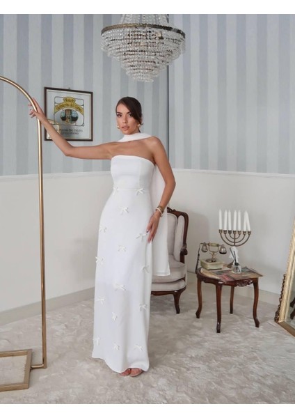 Nova Saten Şal Detay Uzun Elbise fiyatları