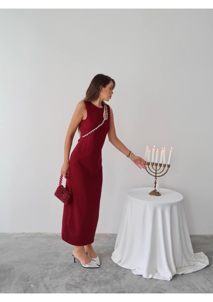 Mona Taş Detay Atlas Kumaş Uzun Elbise fiyatları