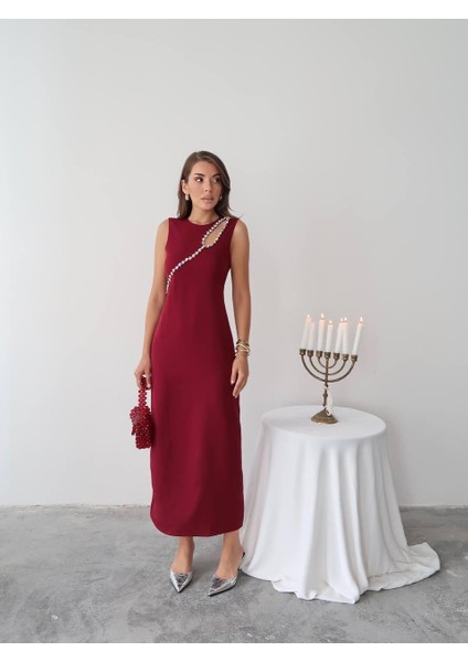 Mona Taş Detay Atlas Kumaş Uzun Elbise modelleri