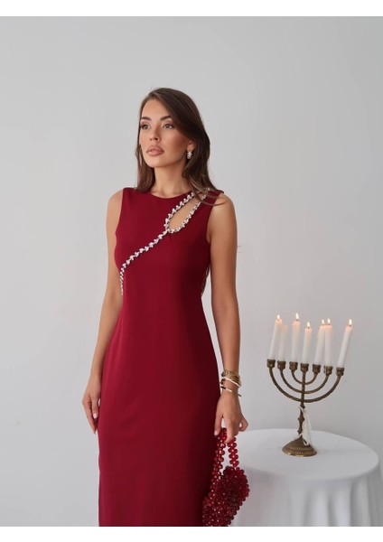 Mona Taş Detay Atlas Kumaş Uzun Elbise indirimleri