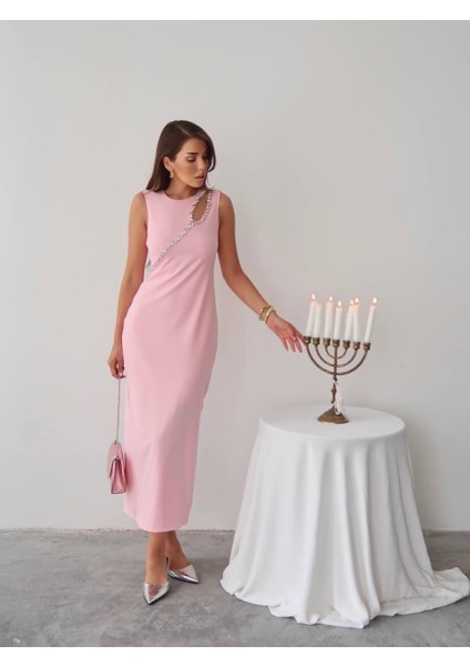 Mona Taş Detay Atlas Kumaş Uzun Elbise fiyatları