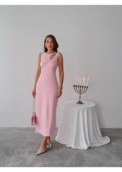 Mona Taş Detay Atlas Kumaş Uzun Elbise modelleri