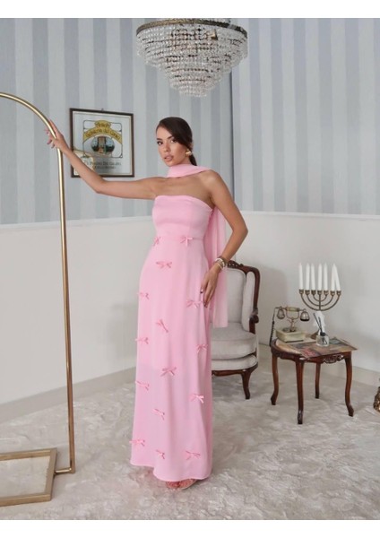 Nova Saten Şal Detay Uzun Elbise fiyatları