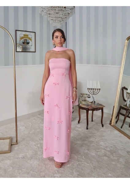 Nova Saten Şal Detay Uzun Elbise modelleri