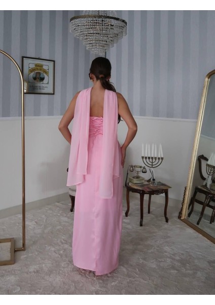 Nova Saten Şal Detay Uzun Elbise indirimleri