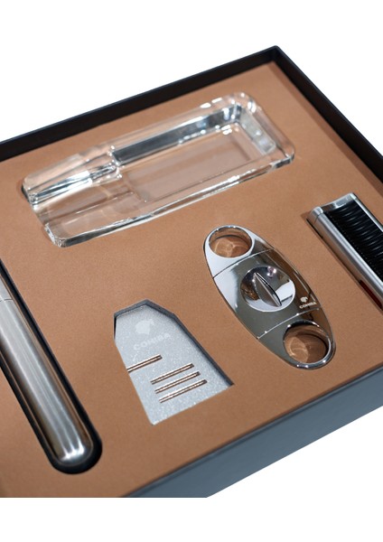 Çakmak Kesici Küllük Sehpa Tüp Gümüş Beşli Puro Seti fiyatları