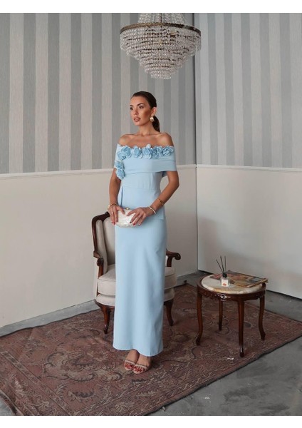 Rina Tasarım Çiçek Detay Uzun Elbise fiyatları