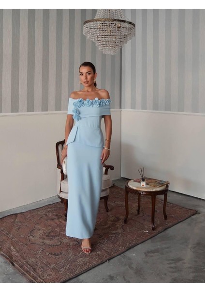 Rina Tasarım Çiçek Detay Uzun Elbise fırsatları